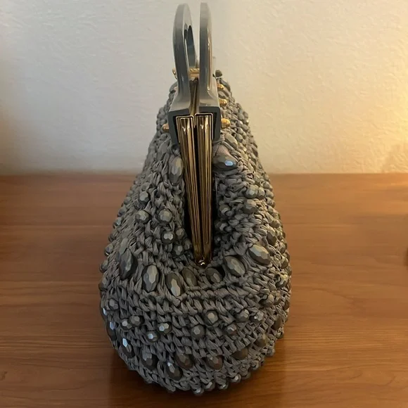 Vintage Dena of Dallas-made in Italy gray beaded handbag - Picture 6 of 11